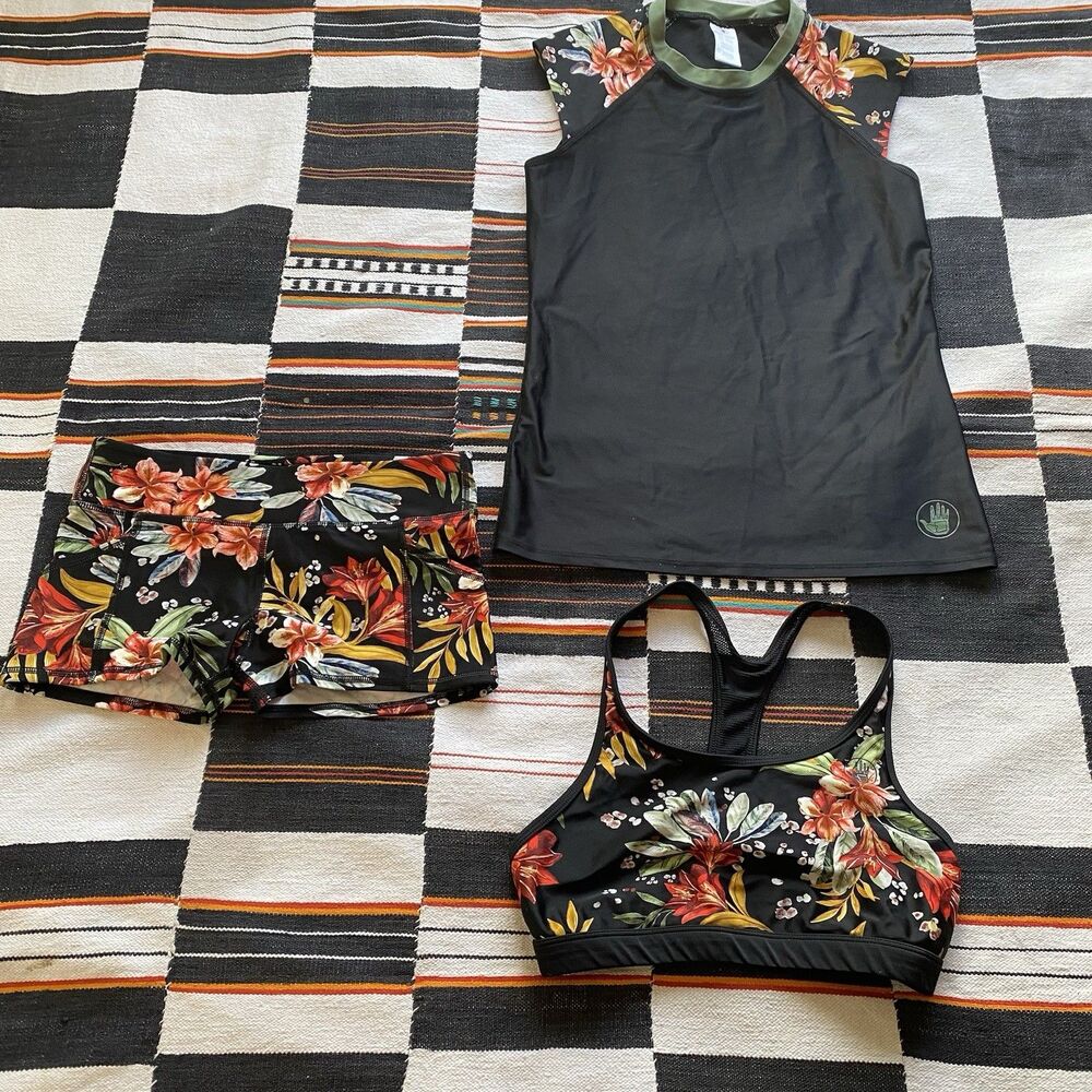 Body Glove Black Floral 3 Piece Bathing Suit Set. Small/Medium. Summer. Boho.